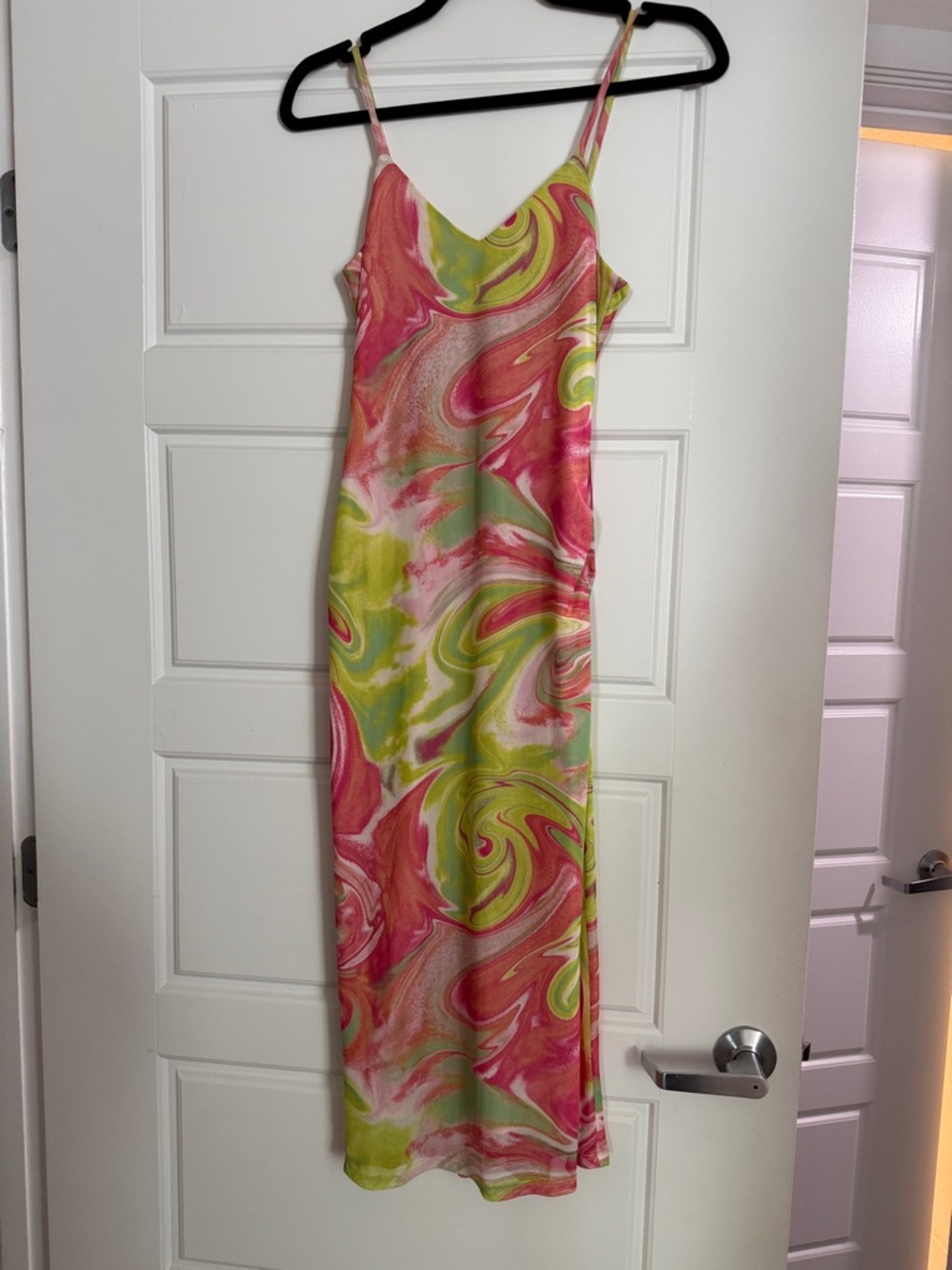 Spiral Print Slip Dress in Pink & Lime
